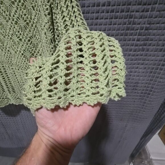 Y2K Green Crochet Sweater Top Sz2X Open Knit Boho Fairy Cottage Coastal Grandma - Picture 13 of 16